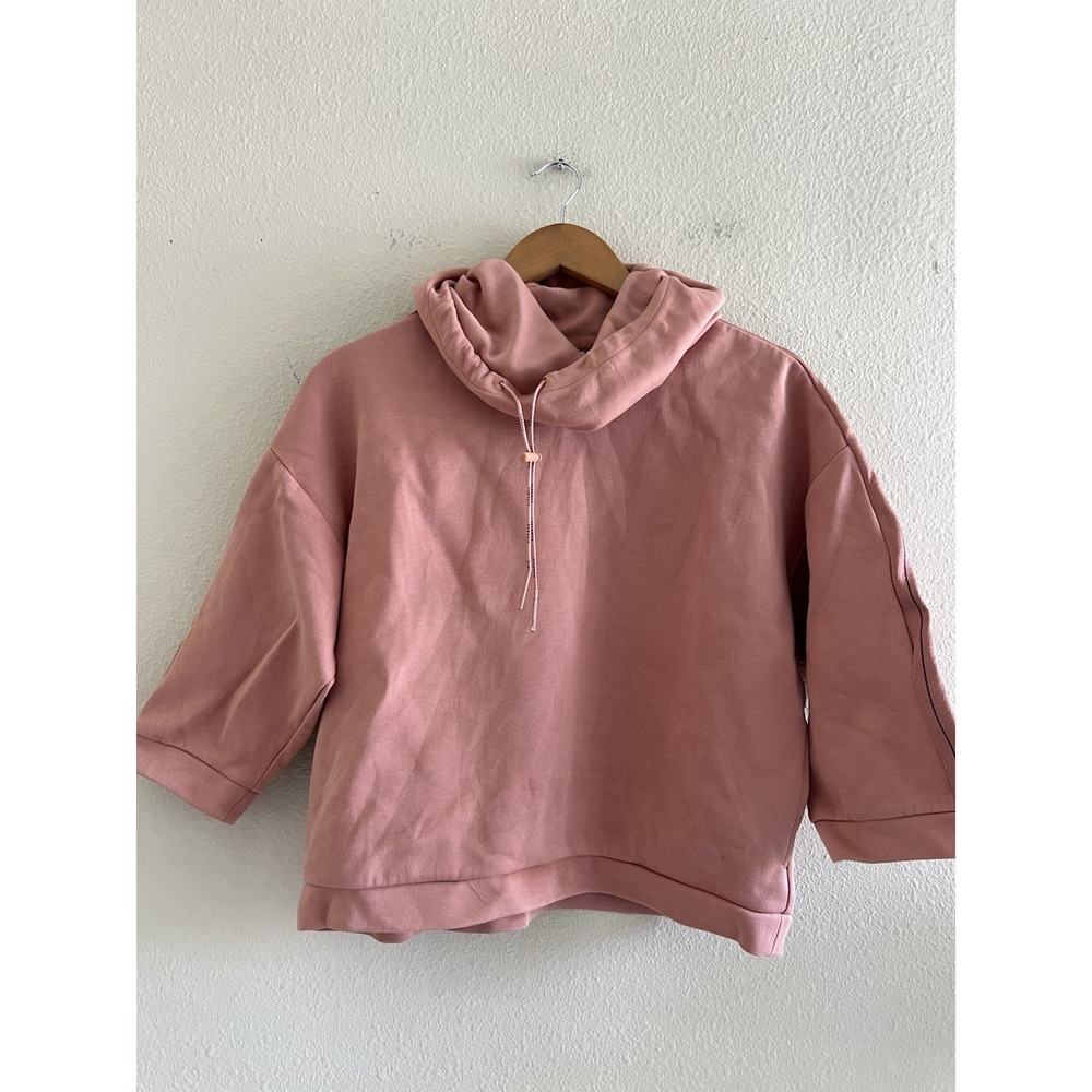 PUMA EVO Womens Small Dusty Rose High Cowl Neck 3/4 Sleeve Hoodie Sweatshirt
